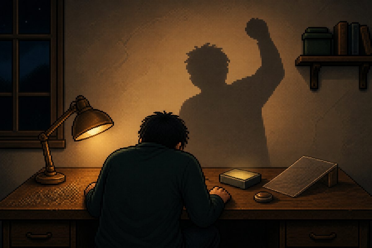 坂の上で連打を続け、出た瞬間に戻してしまう筆者のイラスト